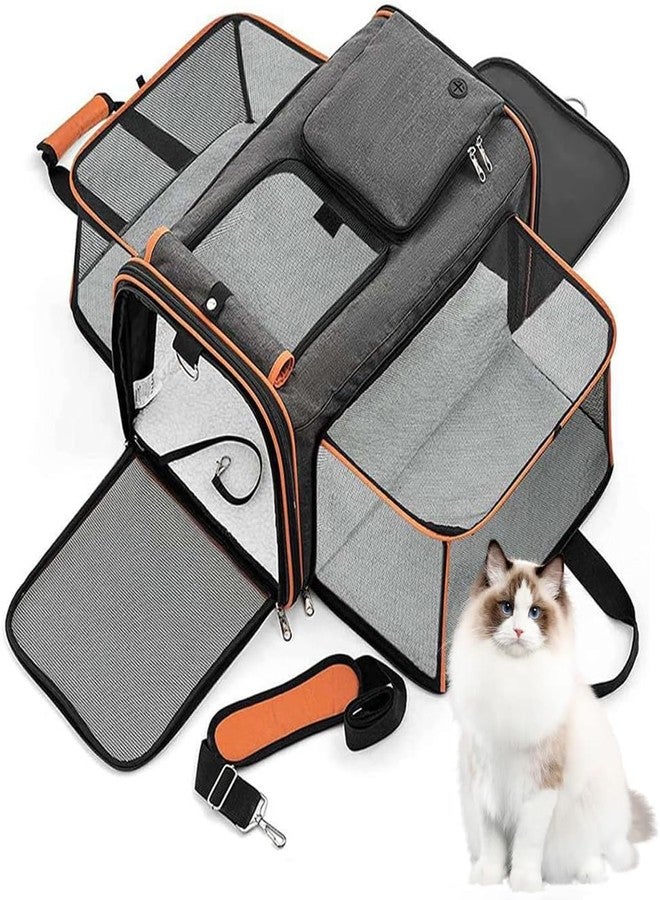 AWOKZA Expandable Pet Carrier Bag, Airline Approved Cat Travel Bag,2 Sides Expandable &3 Mesh Pockets, Shoulder Strap, Soft-Sided Puppy Carriers with Sherpa PadDog Carriers for Dogs Cat (AW-02)